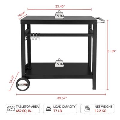 Image showing  Double Shelf Movable Dining Cart Work Table with Handle Outdoor Kitchen Prep Trolley Storage, PC3401B