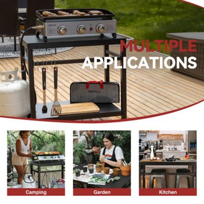 Image showing  Double Shelf Movable Dining Cart Work Table with Handle Outdoor Kitchen Prep Trolley Storage, PC3401B