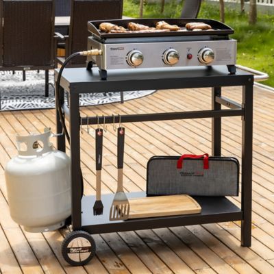 Image showing 9 th Royal Gourmet Double Shelf Movable Dining Cart Work Table with Handle Outdoor Kitchen Prep Trolley Storage, PC3401B