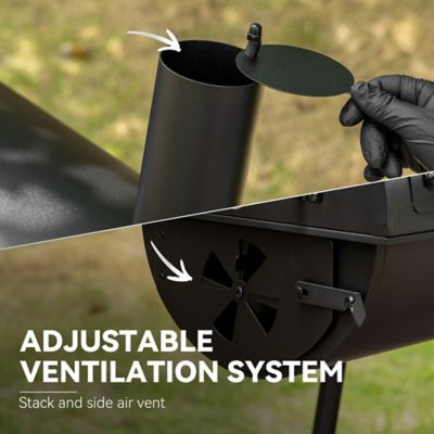 Image showing 5 th Royal Gourmet Barrel Charcoal Grill with Offset Smoker and Front and Bottom Shelves, 811 sq. in., Black