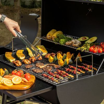 Image showing 7 th Royal Gourmet Barrel Charcoal Grill with Offset Smoker and Front and Bottom Shelves, 811 sq. in., Black