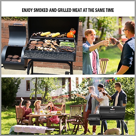 30 in. Smoker Black Barrel Charcoal Grill with Offset Smoker with Cover For  Outdoor, Backyard Cooking