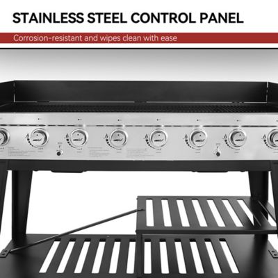 Image showing 5 th Royal Gourmet 8-Burner Propane Gas Flat Top Grill with Side Tables and Slatted Bottom Shelves, 993 sq. in., Black