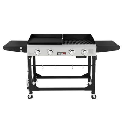 Royal Gourmet 4-Burner Propane Gas Portable Flat Grill & Griddle Combo, 48,000 BTU, Folding Legs for Camping, Black/Silver