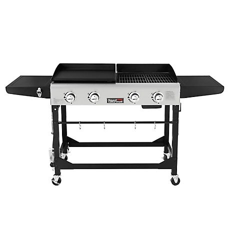 Royal Gourmet 4-Burner Portable Flat Top Gas Grill & Griddle Combo, Folding Legs for Camping, 48,000 BTU, Black & Silver, GD401