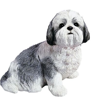 Sandicast Life-Size Silver and White Shih Tzu Dog Sculpture