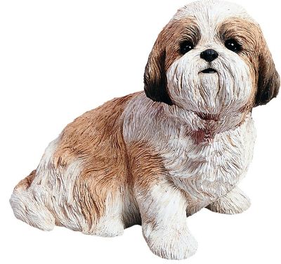 Sandicast Life-Size Gold and White Shih Tzu Dog Sculpture