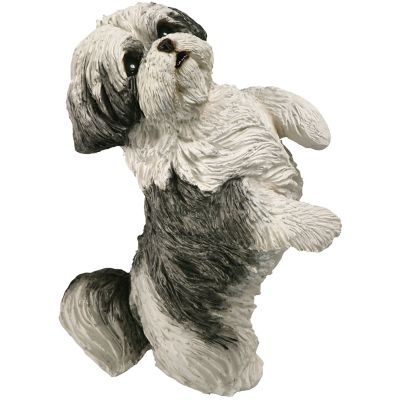Sandicast Small Size Silver and White Shih Tzu Dog Sculpture