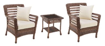 W Unlimited 3 pc. Modern Concept Faux Sea Grass Resin Rattan Bistro Set, Includes 2 Armchairs and End Table