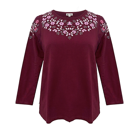 Ribbon Heart Women's Long-Sleeve French Terry Embroidered Knit Top