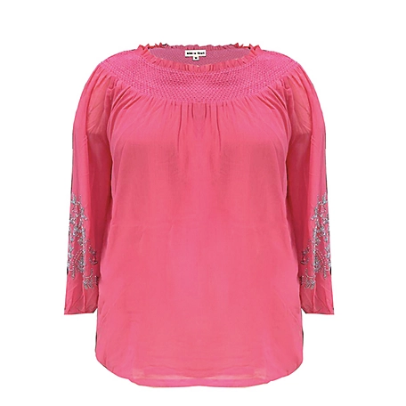 Ribbon Heart Hand-Beaded Blouse with Smocked Neckline
