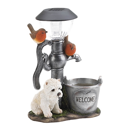Design Imports Outdoor Little Pup and Water Pump Solar Light Statue, 4505735V