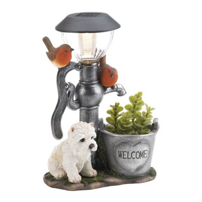 Image showing  Outdoor Little Pup and Water Pump Solar Light Statue, 12.25 in.