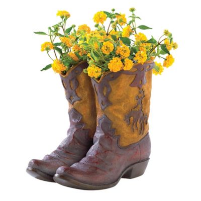Image showing  Polyresin Cowboy Boots Garden Planter