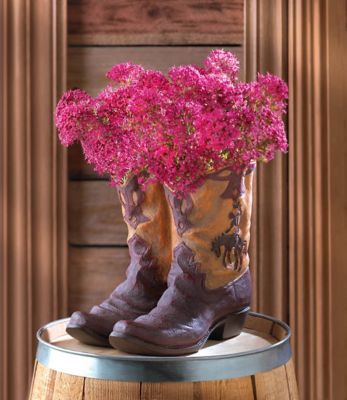 Image showing  Polyresin Cowboy Boots Garden Planter