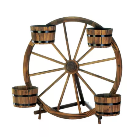 Design Imports Wooden Wagon Wheel Barrel Planter Display Planters