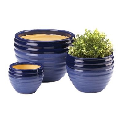 Image showing  Ceramic Duo-Tone Garden Planter Trio Set, Blue