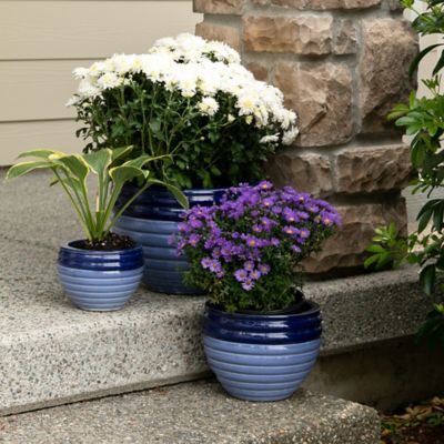 Image showing  Ceramic Duo-Tone Garden Planter Trio Set, Blue