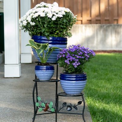 Image showing  Ceramic Duo-Tone Garden Planter Trio Set, Blue
