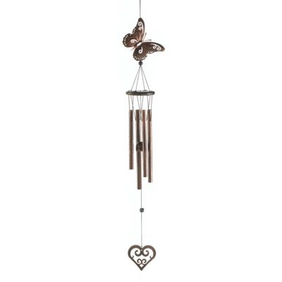 Design Imports Butterfly and Heart Wind Chimes, Iron, Pinewood