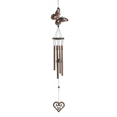 Design Imports Butterfly and Heart Wind Chimes, Iron, Pinewood