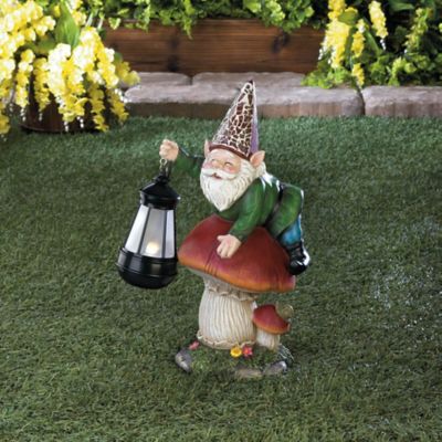 Image showing  Gnome on Mushroom Solar Statue, 5.5 in. x 8.5 in. x 13 in.