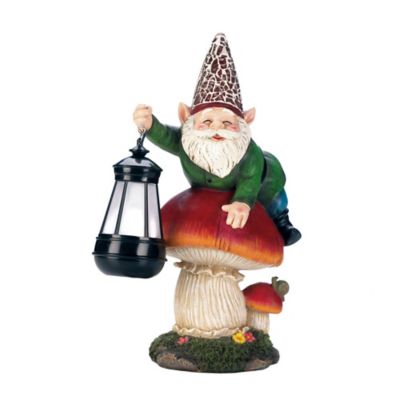 Image showing  Gnome on Mushroom Solar Statue, 5.5 in. x 8.5 in. x 13 in.