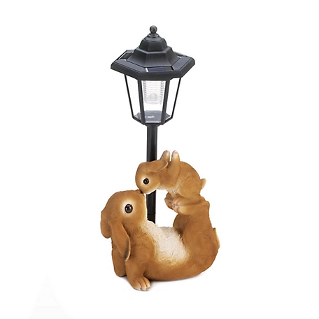 Design Imports Adorable Mom and Baby Rabbit Solar Lamp, 7 in. x 5 in. x 14 in.