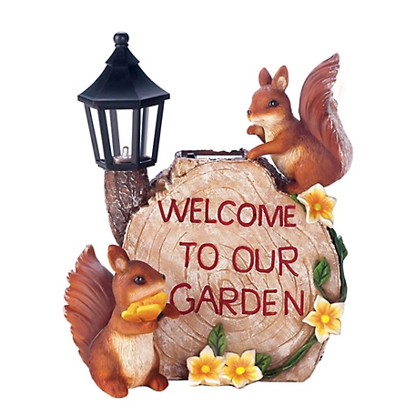 Design Imports Outdoor Solar Welcome to Our Garden Squirrels Solar Light Statue