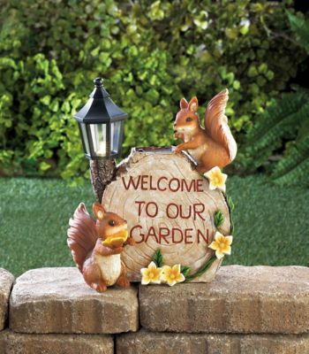 Image showing  Outdoor Welcome to Our Garden Squirrels Solar Light Statue, 9.5 in.