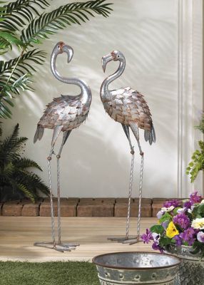 Image showing  Standing Tall Galvanized Flamingo Statue, 13 in. x 8 in. x 38 in.