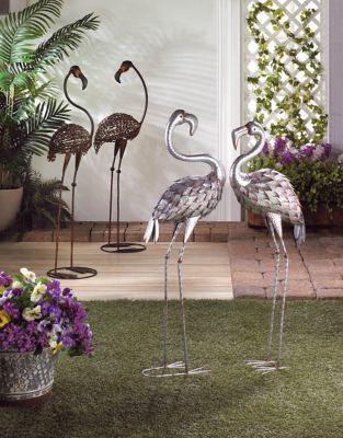 Image showing  Standing Tall Galvanized Flamingo Statue, 13 in. x 8 in. x 38 in.