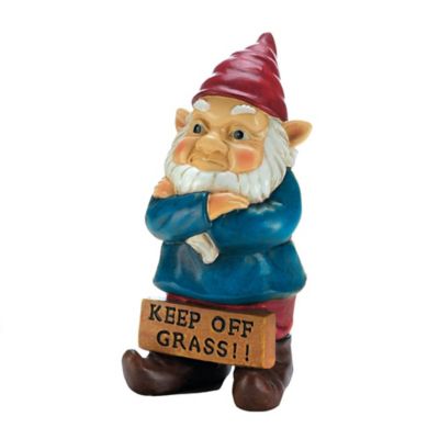 Zingz Home Keep Off Grass Grumpy Gnome Decorative Garden Statue, 4504670V