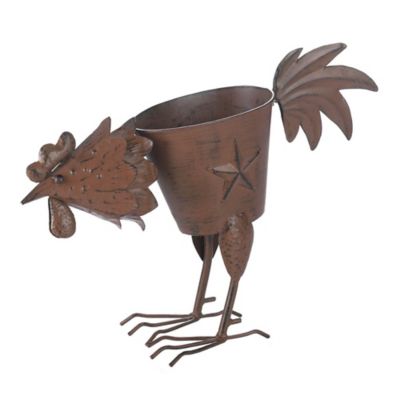 Design Imports Iron Pecking Rooster Garden Planter