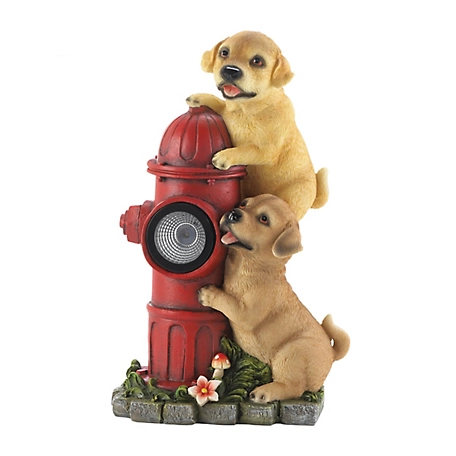 Design Imports Dogs and Fire Hydrant Solar Light Statue