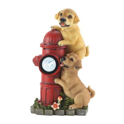 Image showing  Dogs and Fire Hydrant Solar Light Statue, 7.25 in. x 5 in. x 12 in.