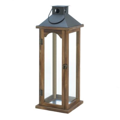 Zingz Home Large Simple Metal Top Wooden Lantern, 8 in. x 8 in. x 22.25 in.