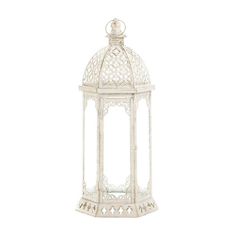 Design Imports Graceful Distressed White Large Lantern, 8.5 in. x 7.5 in. x 19.75 in.