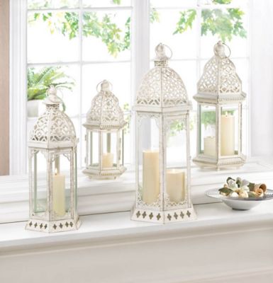 Image showing  Graceful Distressed White Large Lantern, 8.5 in. x 7.5 in. x 19.75 in.