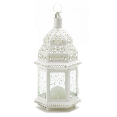 Design Imports White Moroccan Lantern, 6 in. x 5 in. x 12 in.