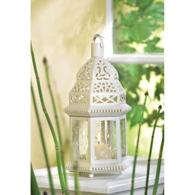Image showing  White Moroccan Lantern, 6 in. x 5 in. x 12 in.