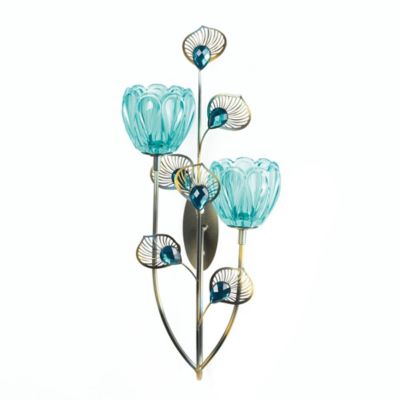 Design Imports Peacock Blossom Duo Cup Candle Wall Sconce, 4505144V