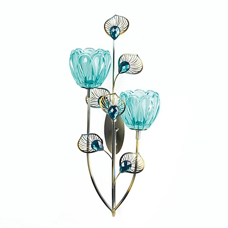 Design Imports Peacock Blossom Duo Cup Candle Wall Sconce, 4505144V