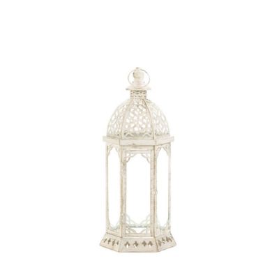Design Imports Graceful Distressed Small White Lantern, 6.75 in. x 6 in. x 15.75 in.