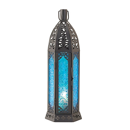 Design Imports Tall Floret Blue Candle Lantern, 3.5 in. x 4 in. x 13 in.