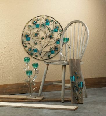 Image showing  Peacock Plumes Circular Candle Wall Sconce, 23 in. x 23 in. x 3 in.