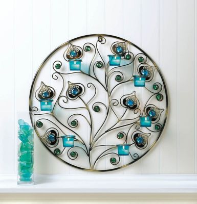 Image showing  Peacock Plumes Circular Candle Wall Sconce, 23 in. x 23 in. x 3 in.