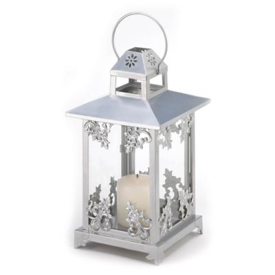 Design Imports Silver Scrollwork Candle Lantern, 7.25 in. x 7.25 in. x 13 in.