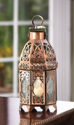 Image showing  Copper Moroccan Candle Lamp, 4 in. x 4 in. x 9.5 in.