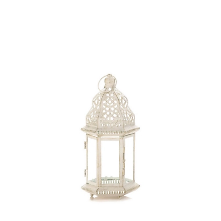 Design Imports Sublime Distressed White Lantern, 5.75 in. x 5 in. x 12 in.